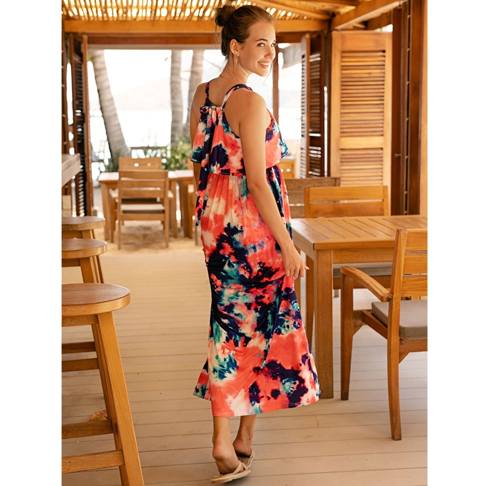 Tie Dye Halter Ruffle Top Maxi Dress Multicolor - Picture 5 of 8